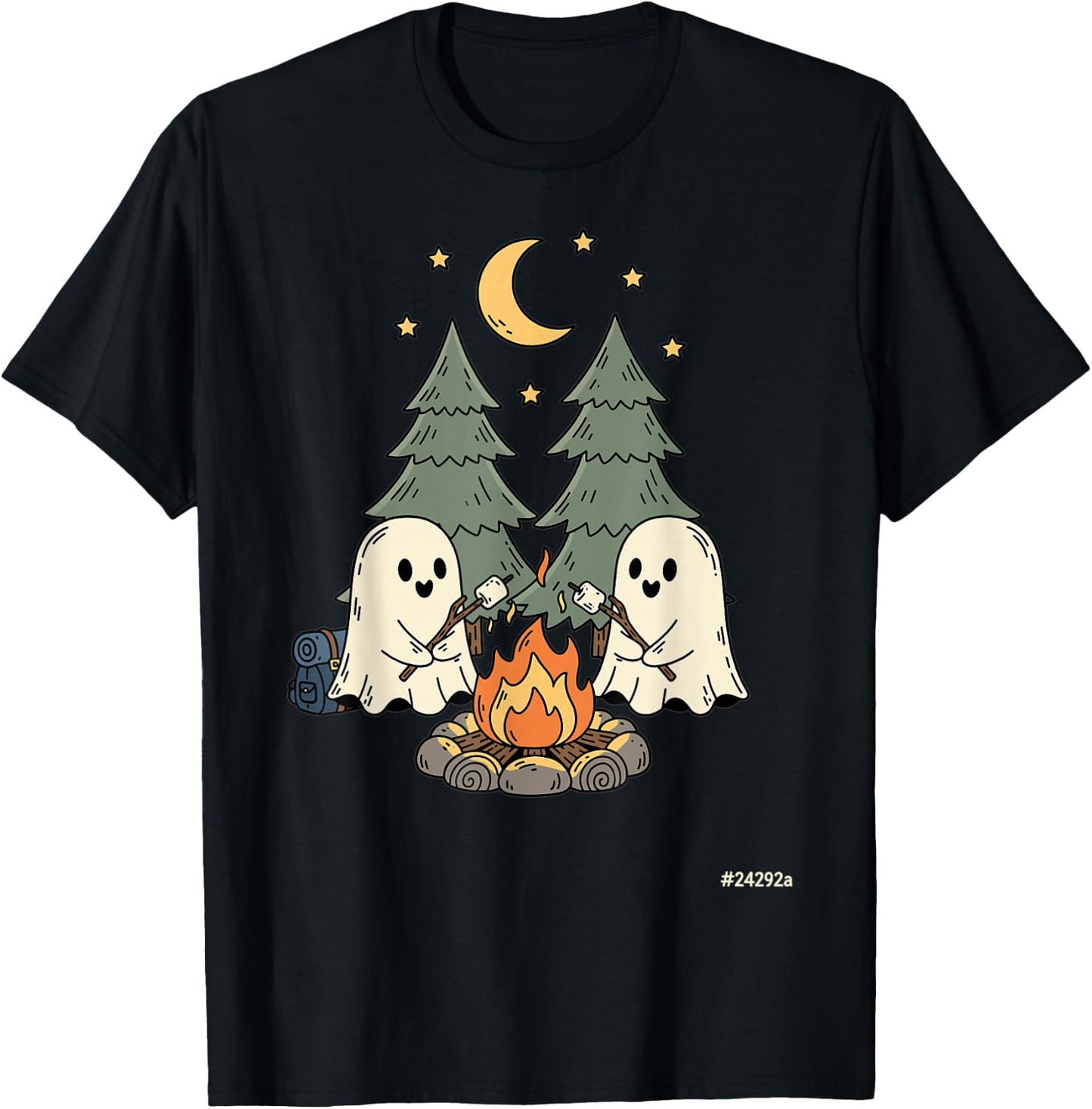 Halloween Ghost Camping Cute Spooky Outdoors Night T-Shirt - T-Shirt | Black