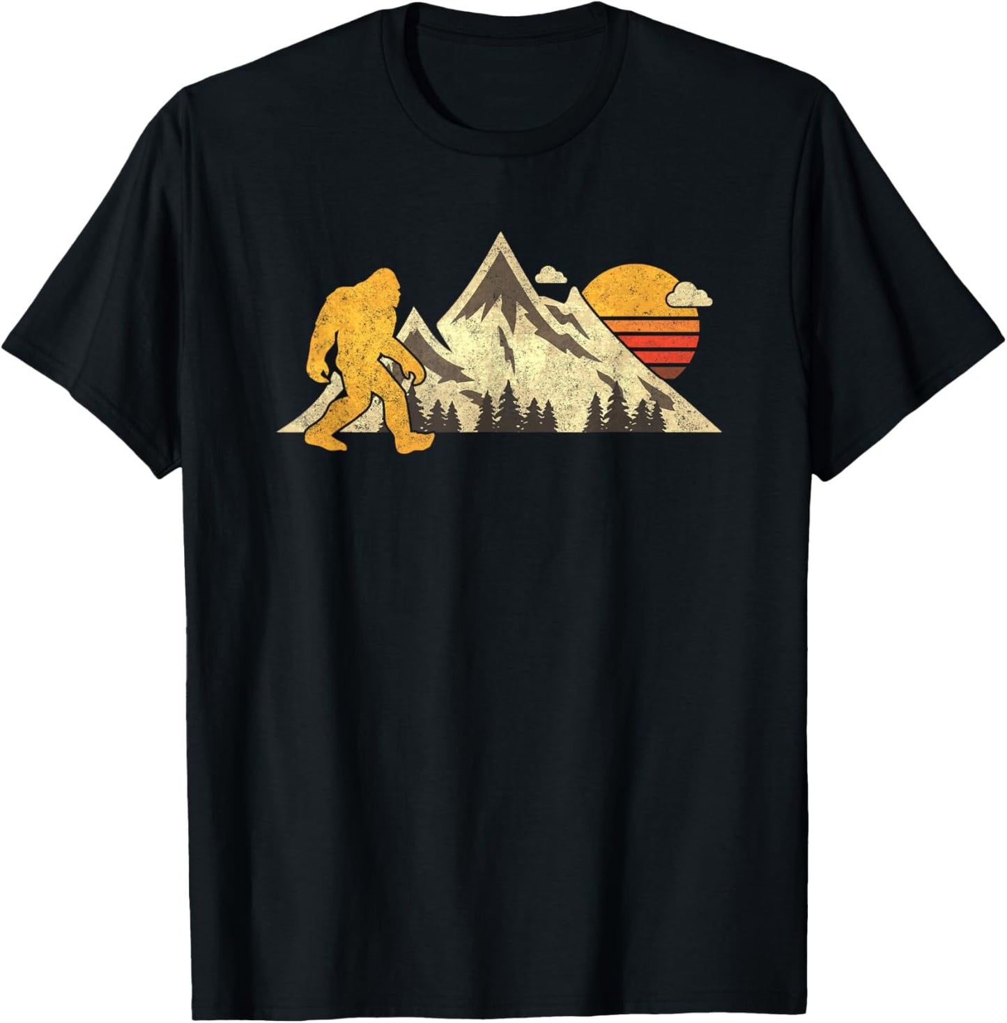 Bigfoot Vintage Mountain Sun Sasquatch Camping Hiking T-Shirt - T-Shirt | Black