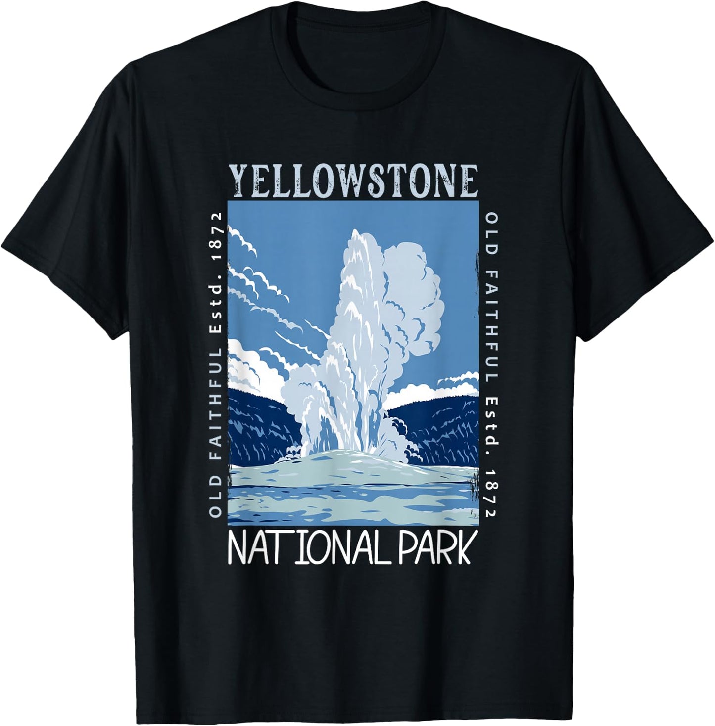 Yellowstone National Park Old Faithful Distressed Vintage T-Shirt - T-Shirt | Black