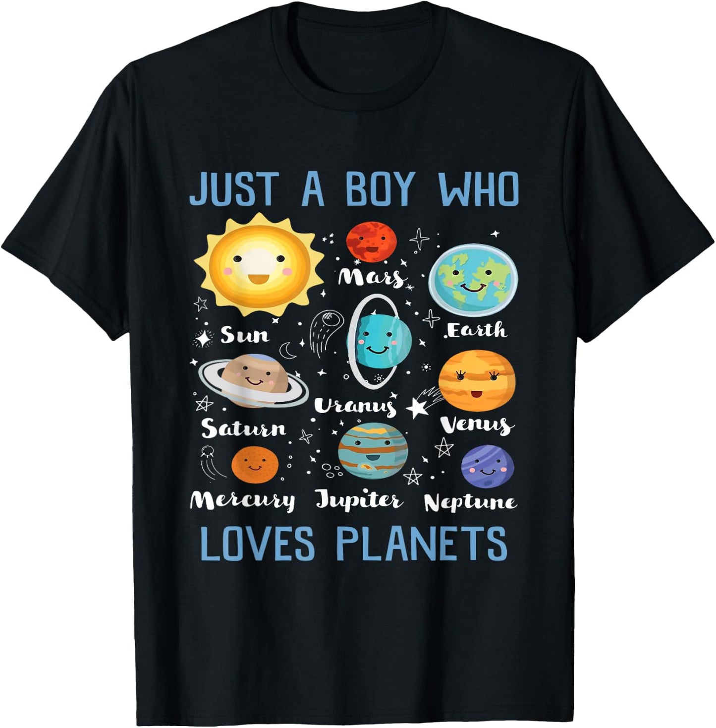 Just A Boy Who Loves Planets Outer Space Solar System Funny T-Shirt - T-Shirt | Black