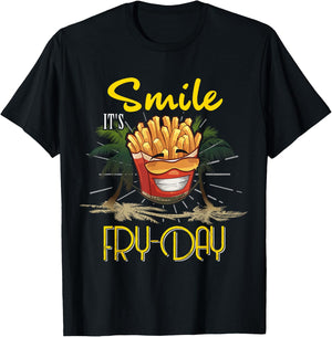 Funny Smile It's Fry-Day Kids Men Women Friday Fun Humor T-Shirt - T-Shirt | Black