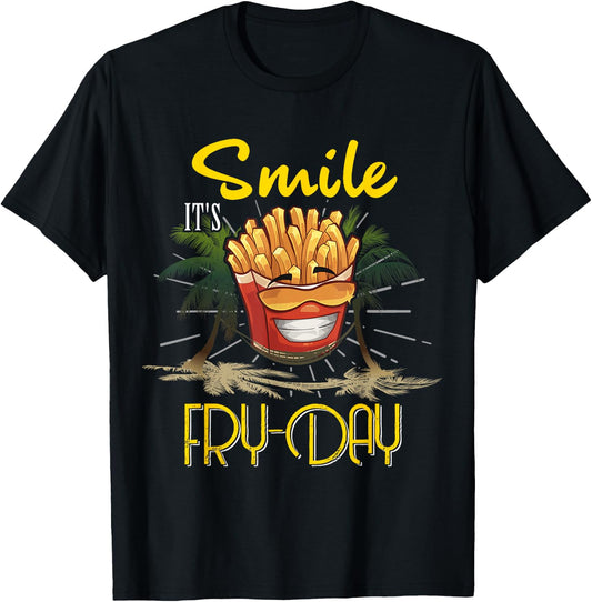 Funny Smile It's Fry-Day Kids Men Women Friday Fun Humor T-Shirt - T-Shirt | Black
