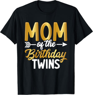 Mom Of The Birthday Twins Mother's Day Maternity T-Shirt - T-Shirt | Black