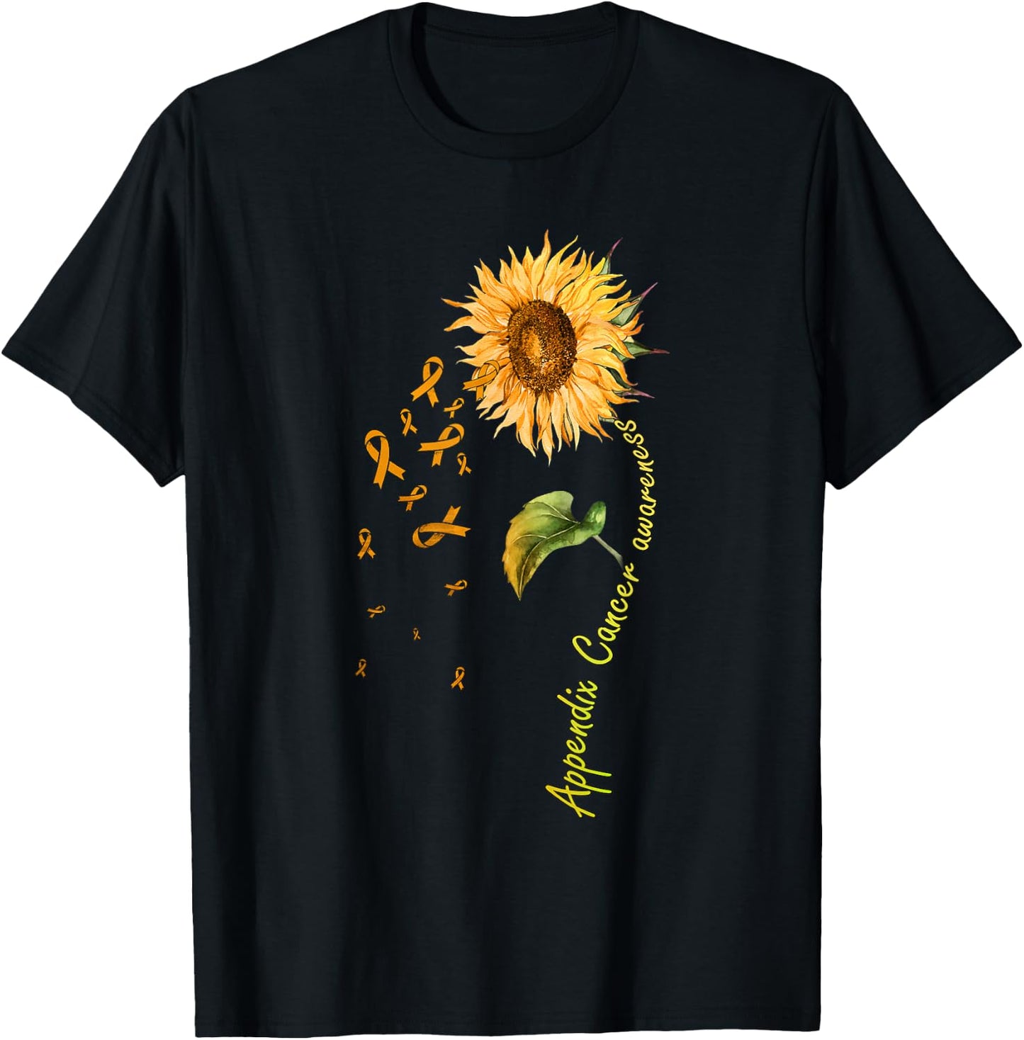 Appendix Cancer Awareness Sunflower Shirt T-Shirt - T-Shirt | Black