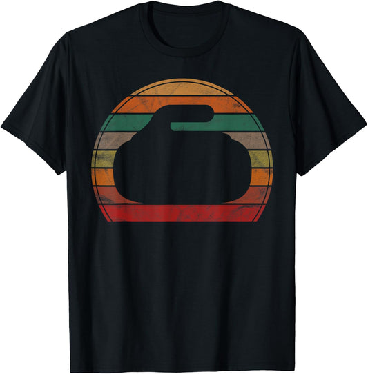 Curling Stone Silhouette Sunset Gift Retro Curler Sport Team T-Shirt - T-Shirt | Black
