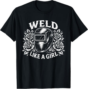 Weld Like a Girl Floral Welding Mask Tradeswoman Welder T-Shirt - T-Shirt | Black