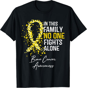 In This Family No One Fights Alone Bone Cancer Awareness T-Shirt - T-Shirt | Black