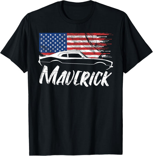 Maverick 302 Vintage American Flag USA Muscle Car T-Shirt - T-Shirt | Black