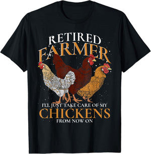 Retired Farmer Farm Animal Poultry Hen Retirement Chicken T-Shirt - T-Shirt | Black