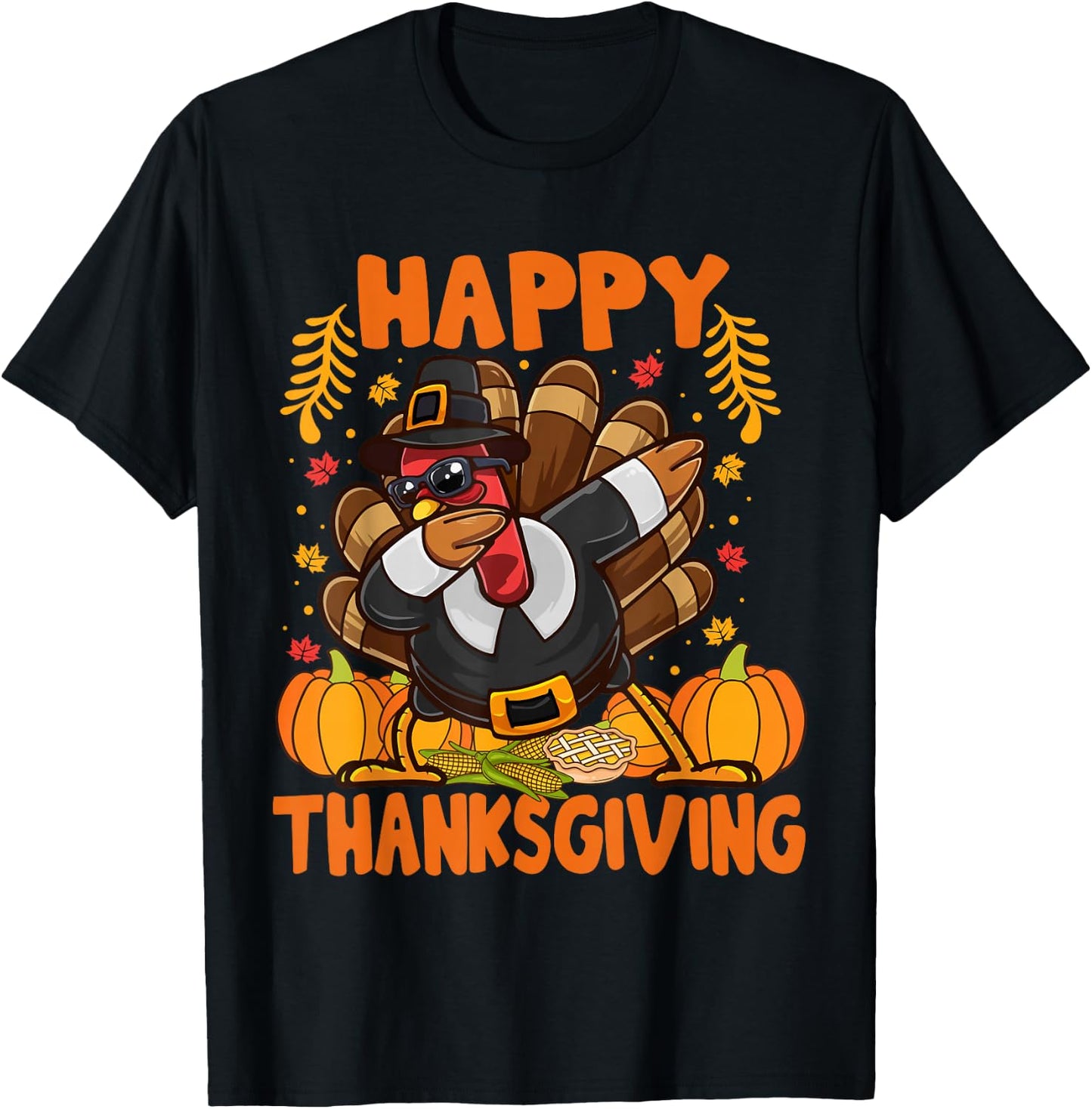 Happy Thanksgiving Dabbing Turkey Day Men Women Kids T-Shirt - T-Shirt | Black