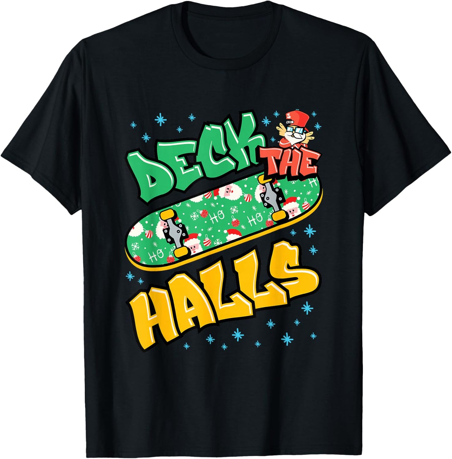 Skateboarding Christmas Skateboard Xmas Deck Skater Graphic T-Shirt - T-Shirt | Black