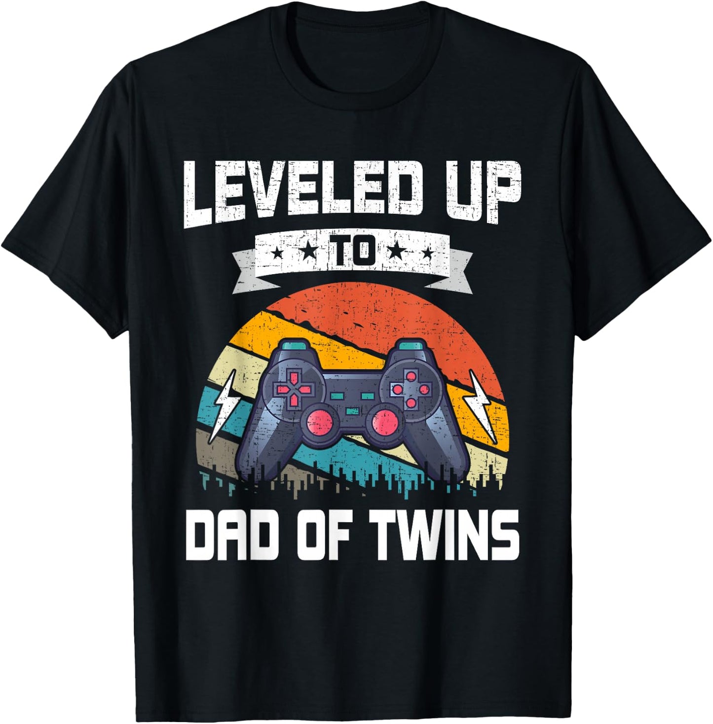 Leveled up to Dad of Twins Video Gamer Gaming T-Shirt - T-Shirt | Black