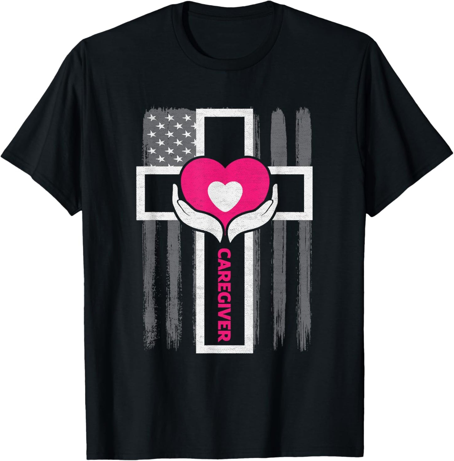 Christian Caregiver Jesus Christ USA Flag Funny Caregiver Women Men T-Shirt - T-Shirt | Black