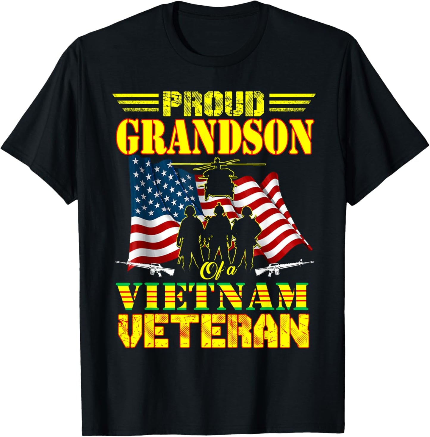 Proud Grandson Of A Vietnam Veteran Military Family T-Shirt - T-Shirt | Black