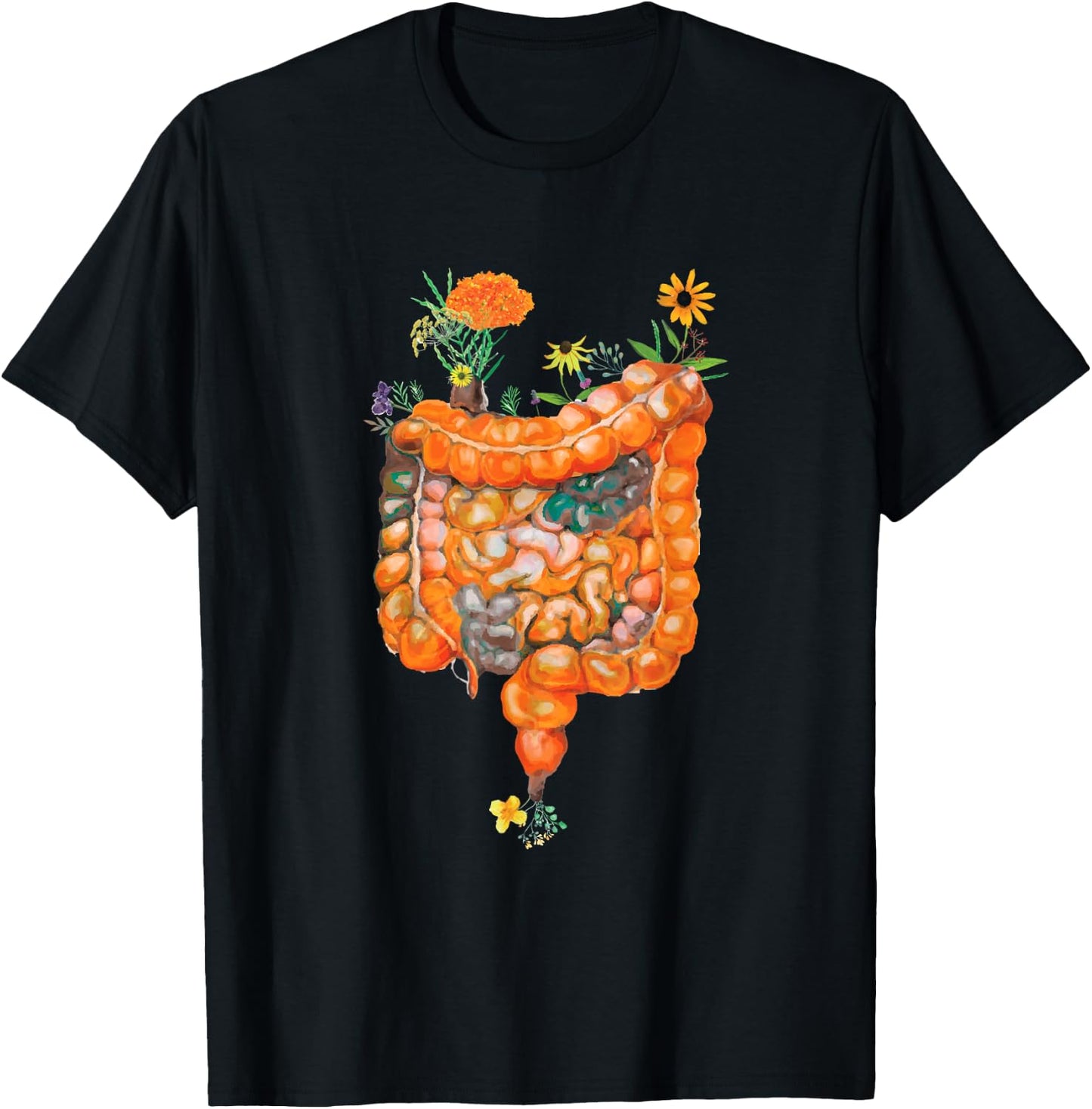 Funny Healthy Gut Flower and Intestines T-Shirt - T-Shirt | Black