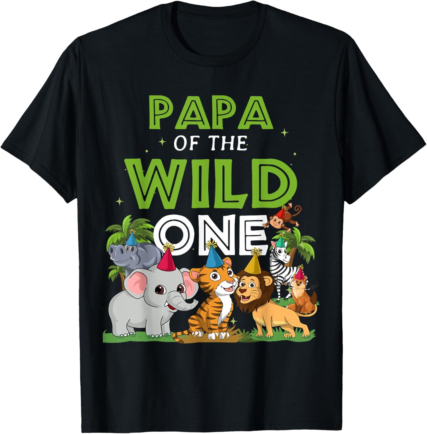 Papa of the Wild One Zoo Birthday Safari Jungle Animal T-Shirt - T-Shirt | Black