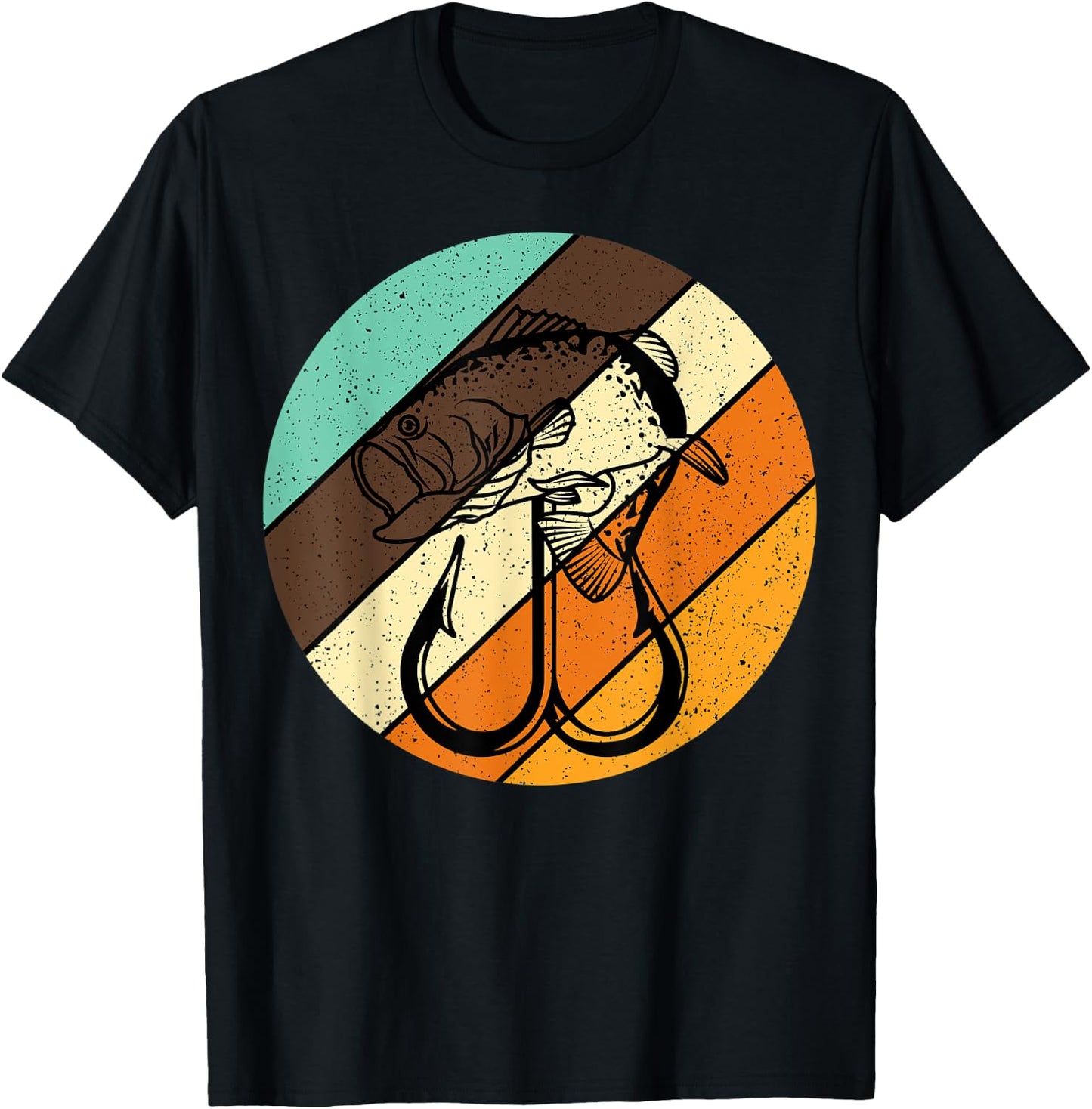 Bass Fishing Retro Vintage Fish Forest Fishhook Fisherman T-Shirt - T-Shirt | Black