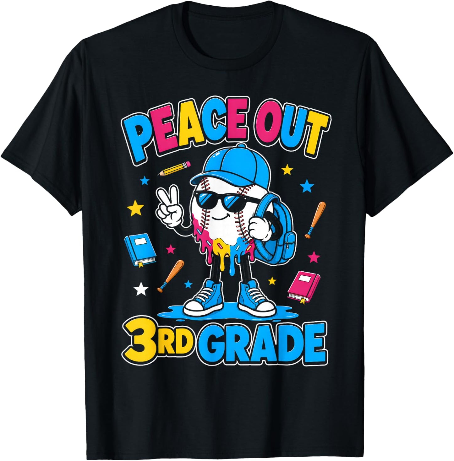 3rd Grade Back to School Boys Baseball Ice Cream Drip T-Shirt - T-Shirt | Black