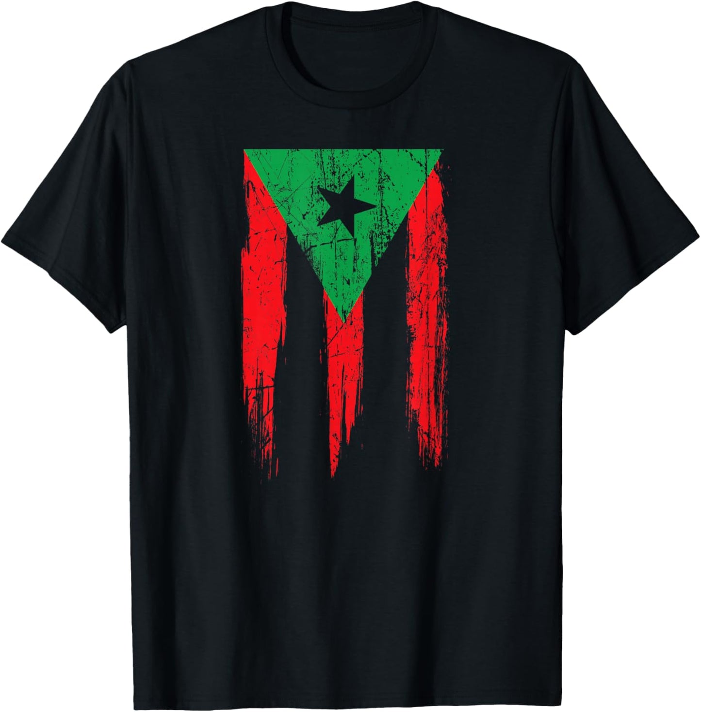 Distressed Afro Latino Flag Afro Boricua Puerto Rico African T-Shirt - T-Shirt | Black