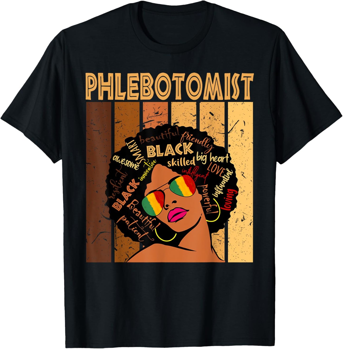 Phlebotomist Afro African American Women Black History Month T-Shirt - T-Shirt | Black