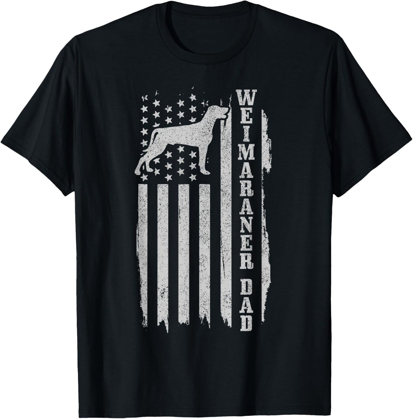 Weimaraner Dad US Flag Vintage Patriotic Dog T-Shirt - T-Shirt | Black