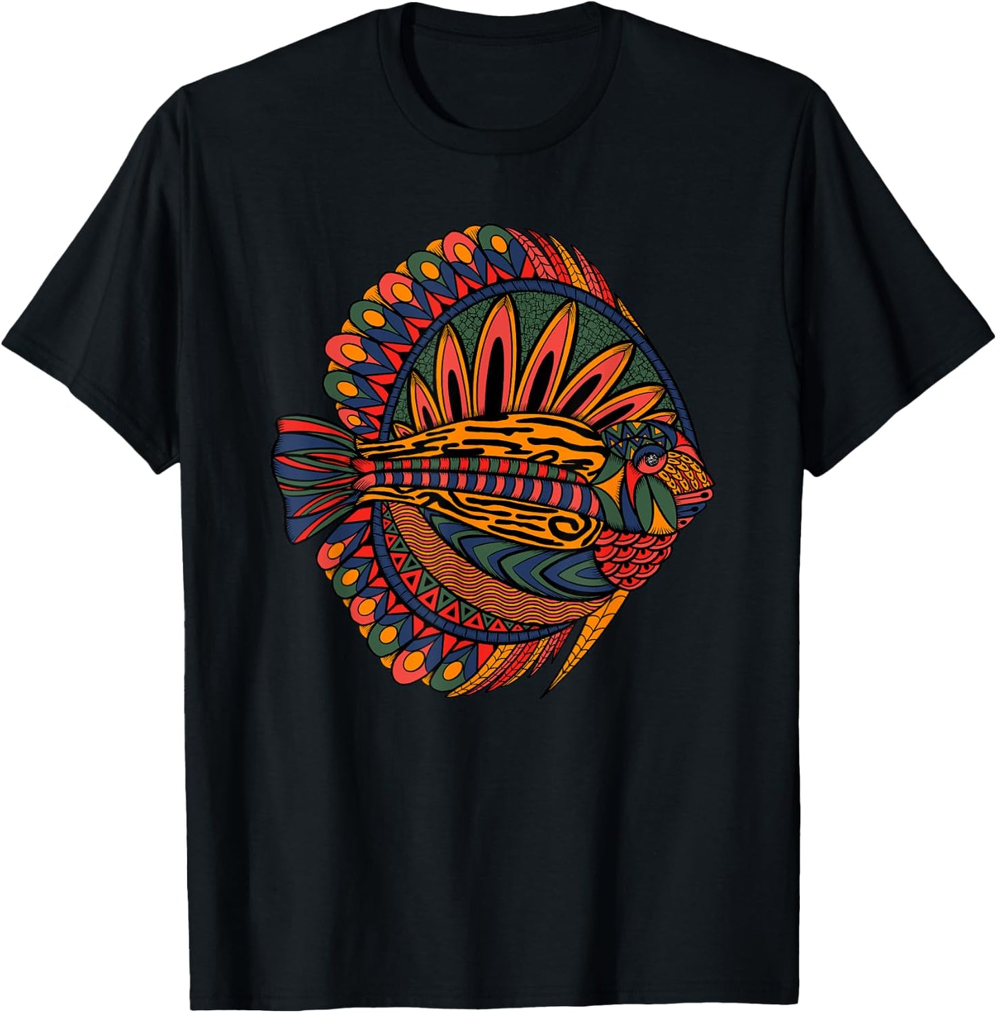Ornamental Discus Fish - Spiritual & Magical Cichlid T-Shirt - T-Shirt | Black