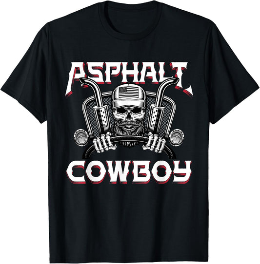 Asphalt Cowboy Funny Truck Driver Trucker Diesel Semi Gift T-Shirt - T-Shirt | Black