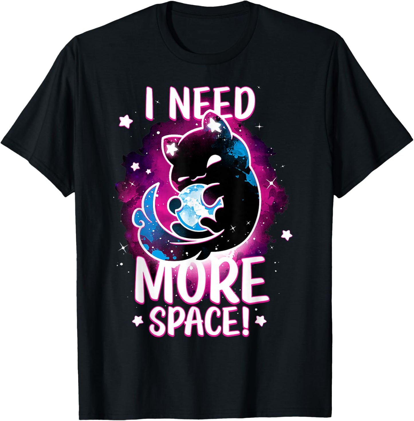 I Need More Space Astronaut Cat In Outer Space T-Shirt - T-Shirt | Black