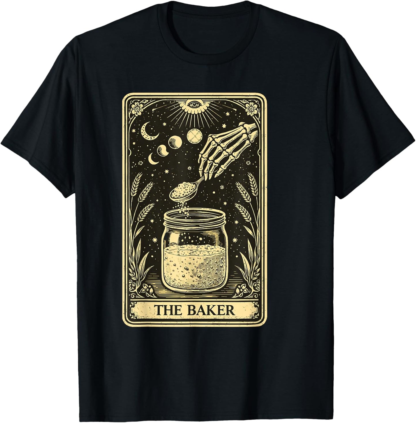 The Baker Tarot Card Skeleton Sourdough Starter Gothic T-Shirt - T-Shirt | Black