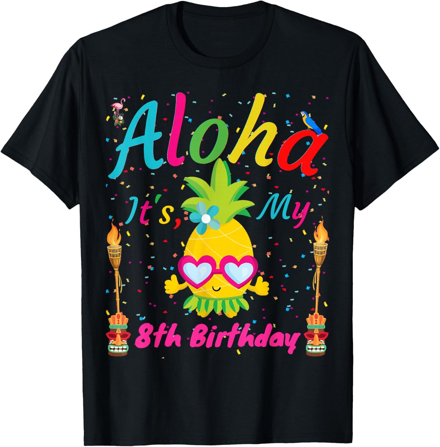 Aloha It's My 8th Birthday Hawaii 8 Years Girl Luau Candles T-Shirt - T-Shirt | Black