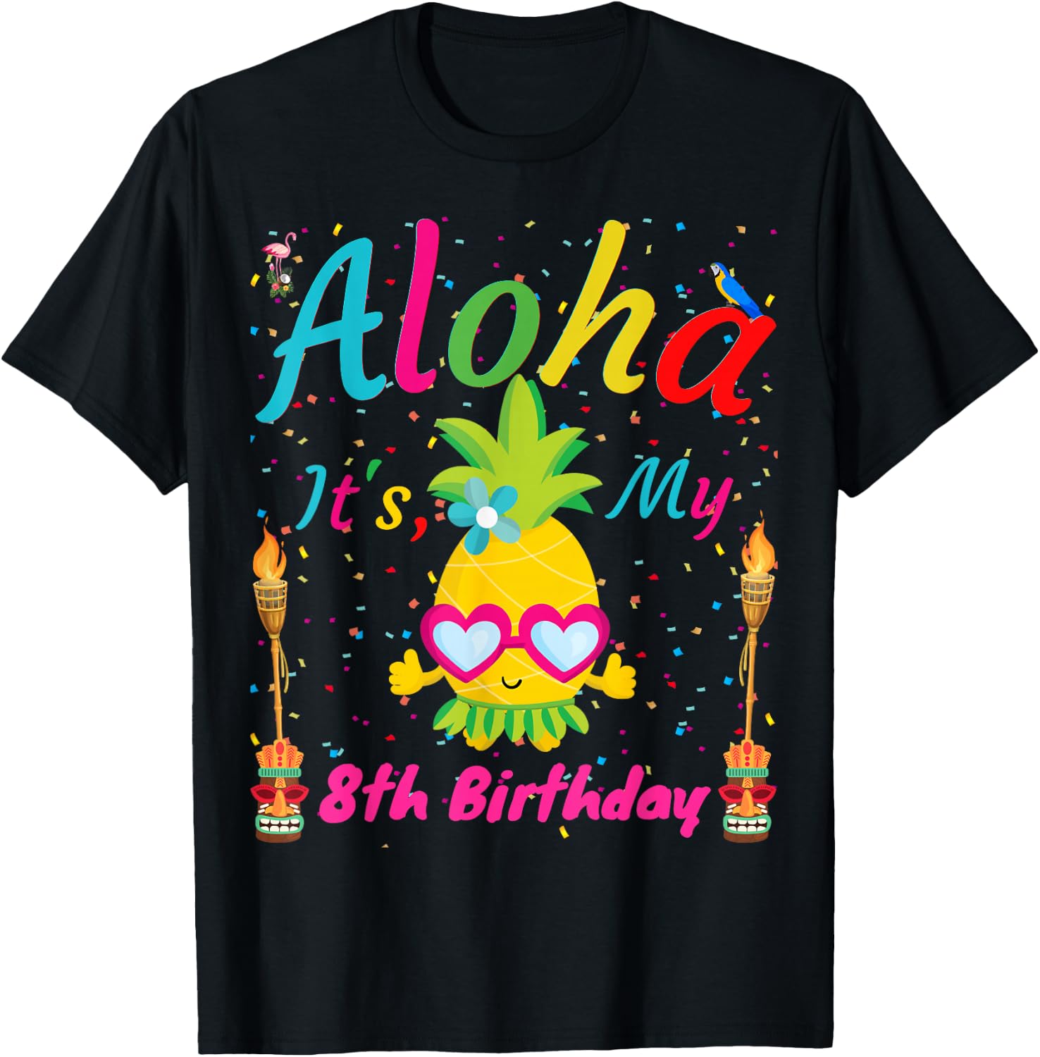 Aloha It's My 8th Birthday Hawaii 8 Years Girl Luau Candles T-Shirt - T-Shirt | Black