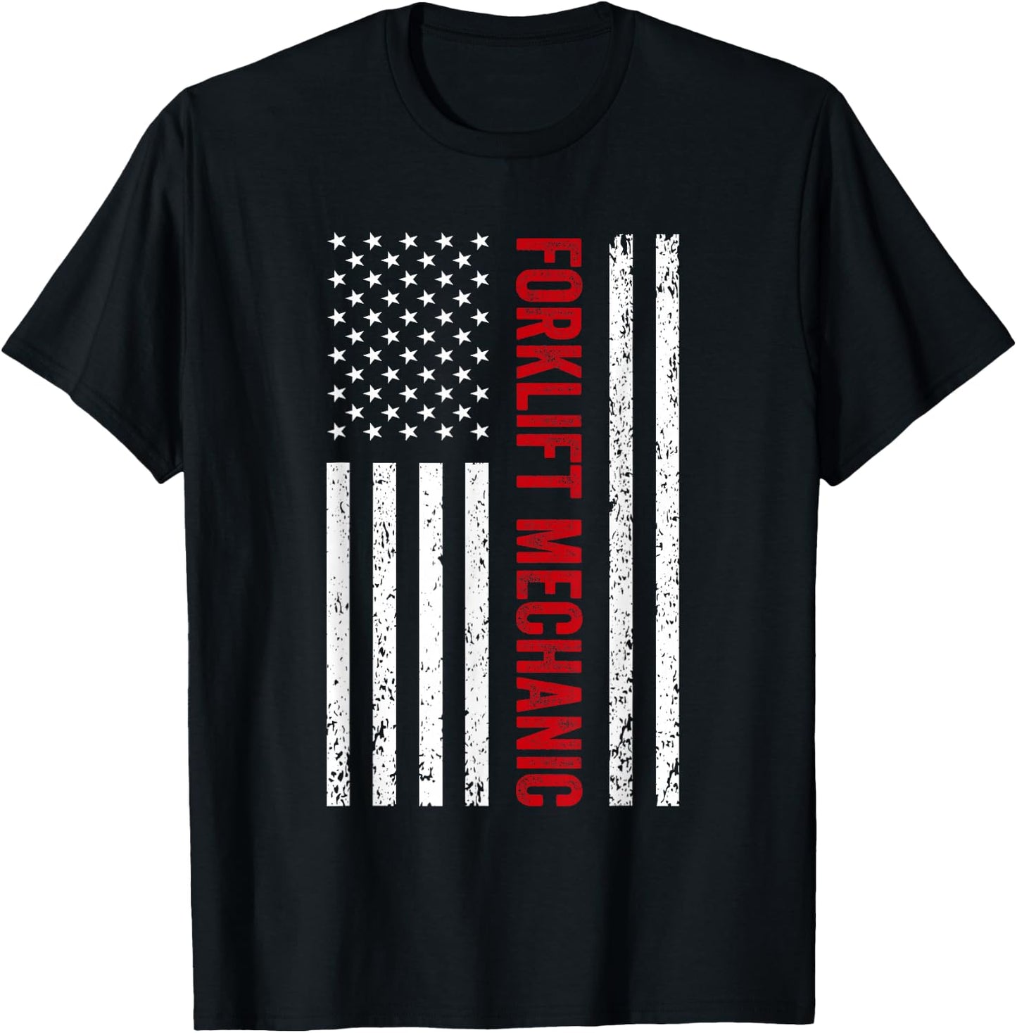 Forklift Mechanic American Flag Funny Design T-Shirt - T-Shirt | Black