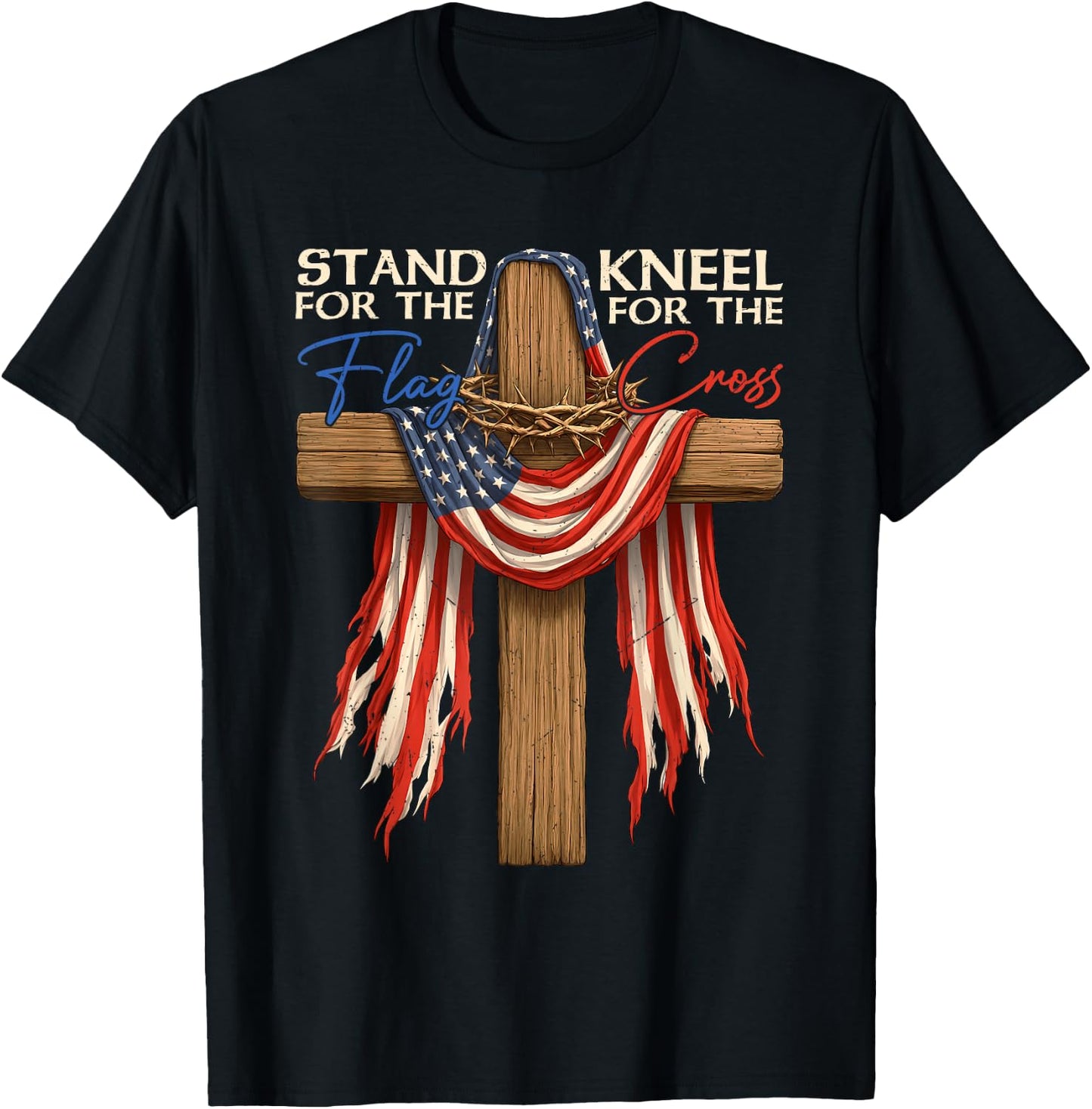 4th of July USA Flag Religious Christian Faith Men Women T-Shirt - T-Shirt | Black