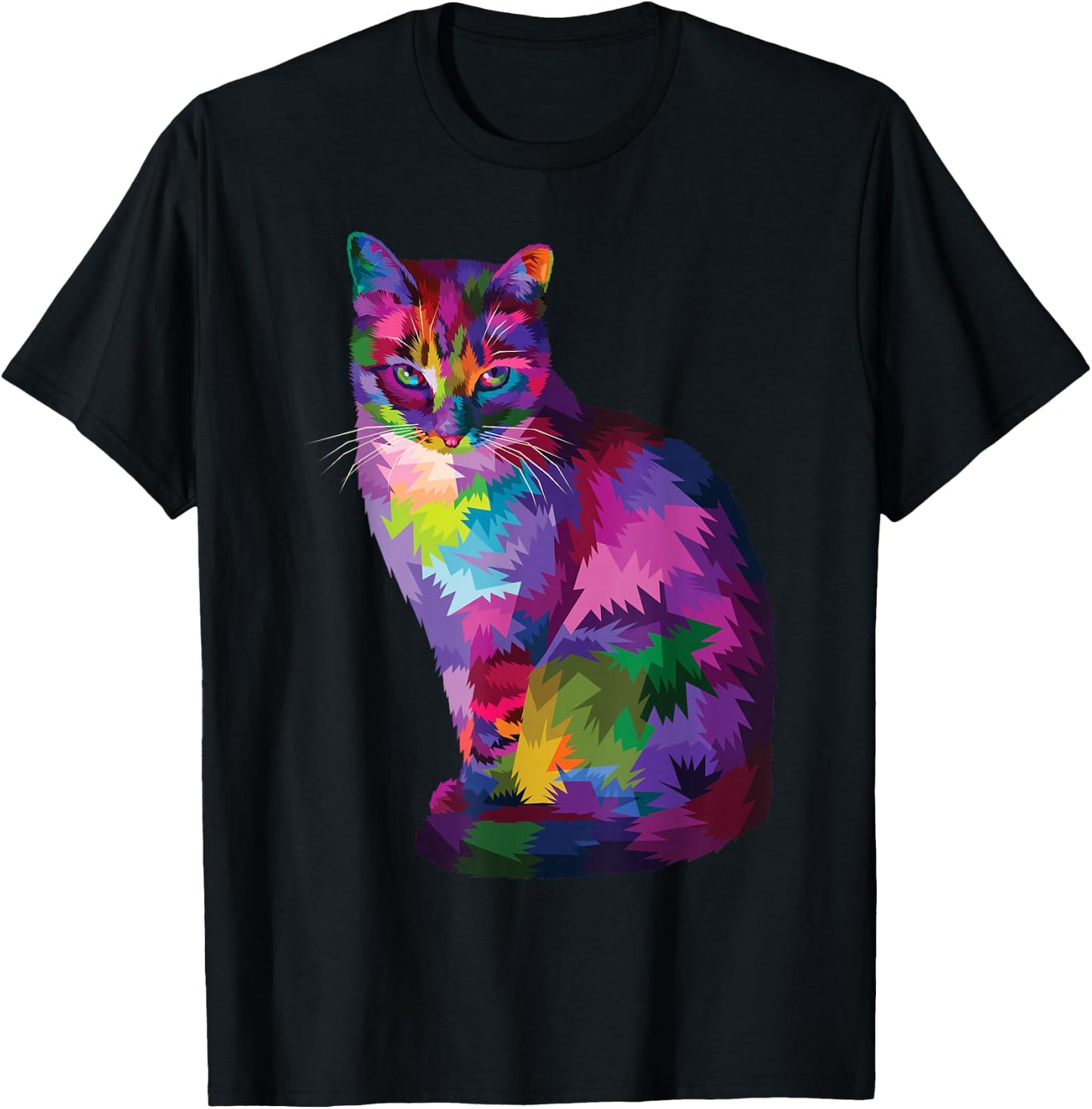 Rainbow Tabby Cat Vibrant Feline Spectrum Kitty Portrait T-Shirt - T-Shirt | Black