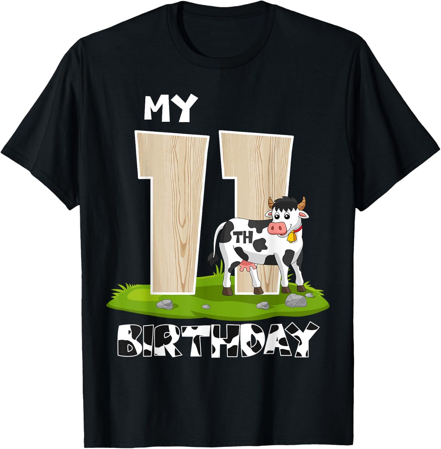 My 11th Birthday Farm Animal Theme11 Year Old B-Day Party T-Shirt - T-Shirt | Black