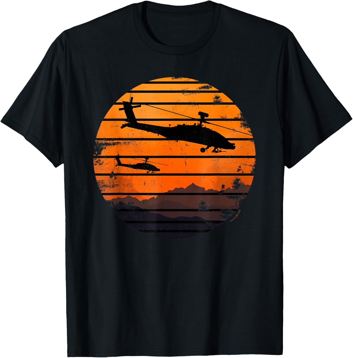 Desert Sunrise AH-64 Apache Attack Helicopter Vintage T-Shirt - T-Shirt | Black