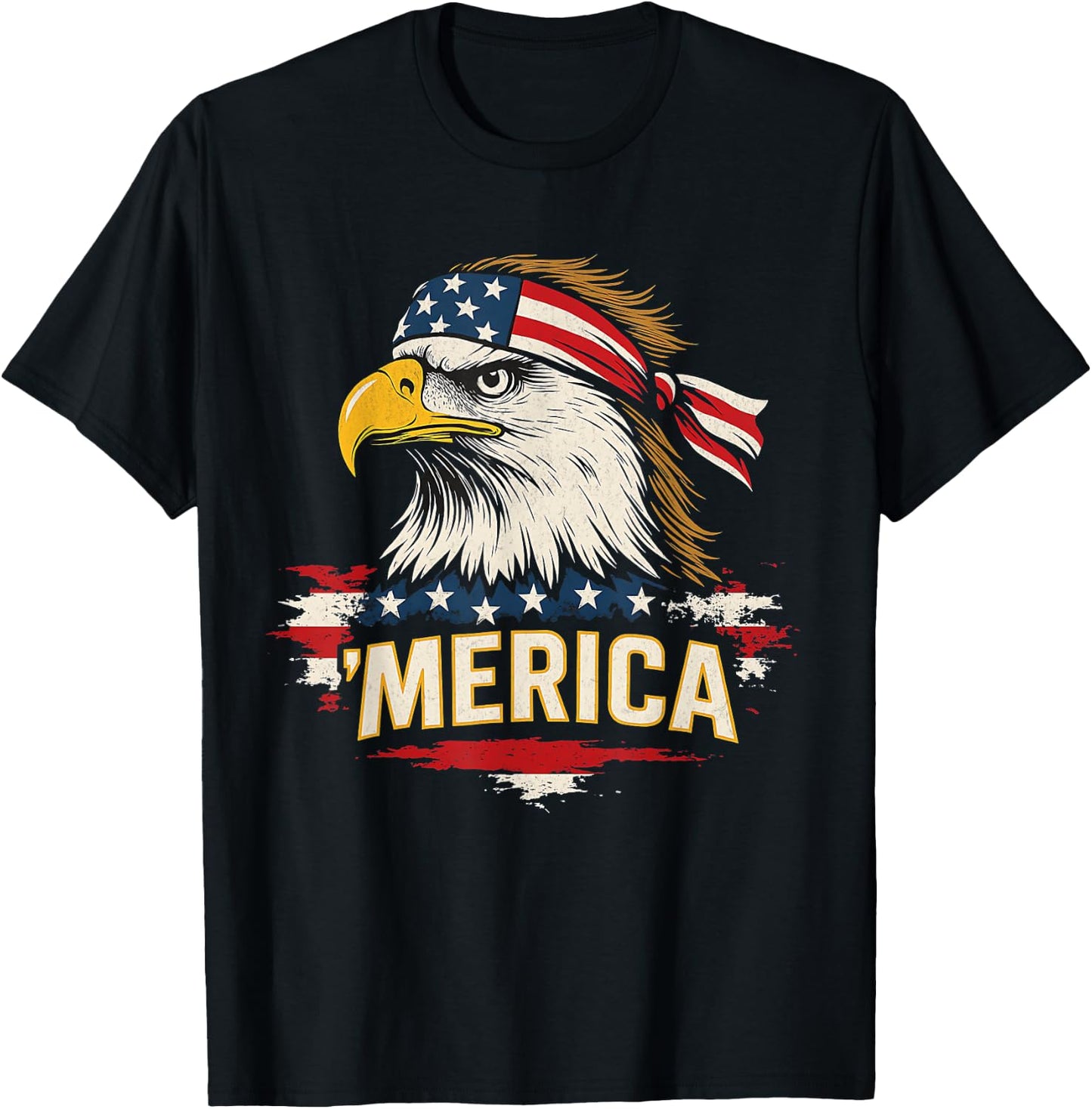 Mullet Bald Eagle Merica American Flag 4th Of July Patriotic T-Shirt - T-Shirt | Black