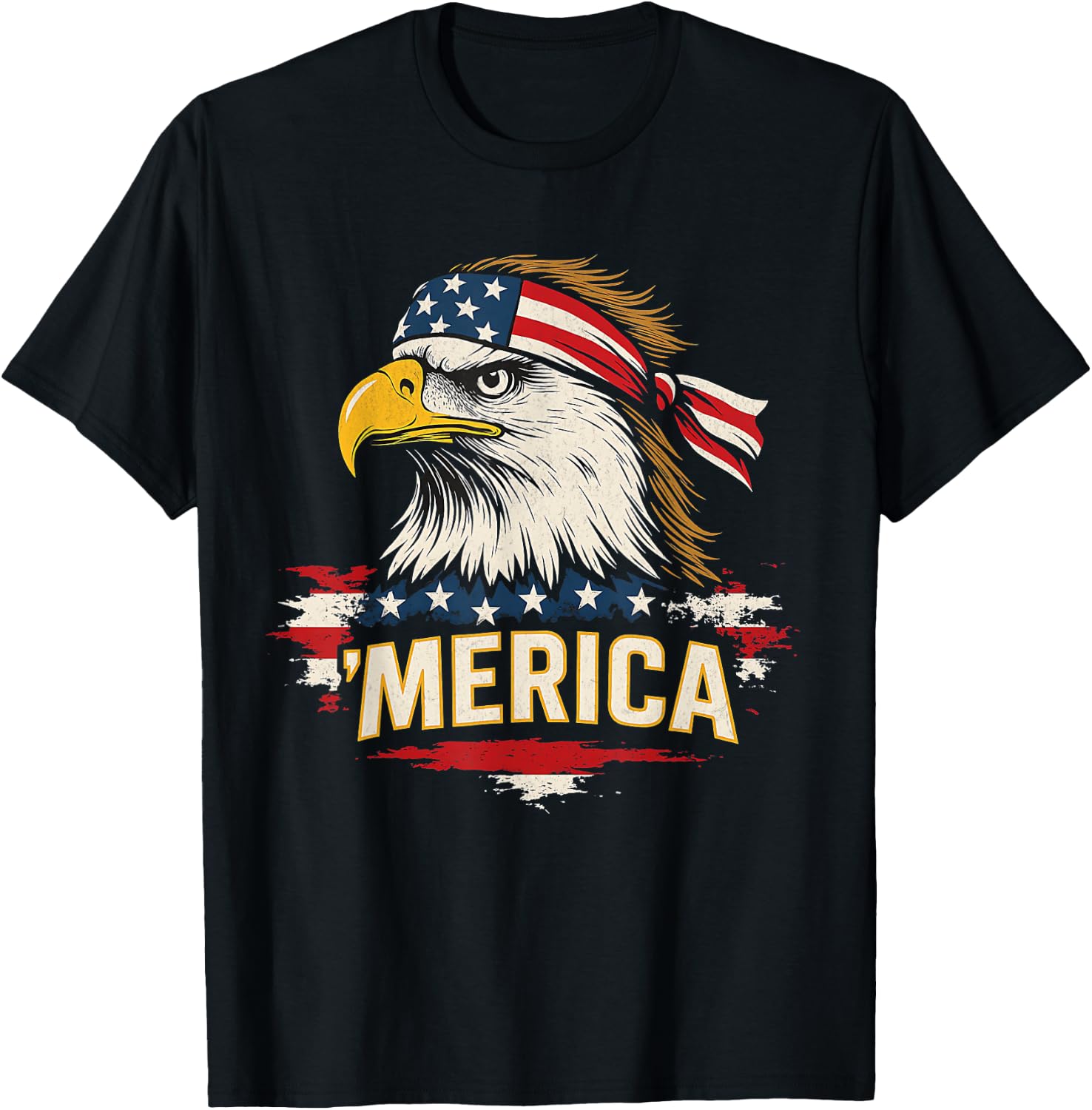 Mullet Bald Eagle Merica American Flag 4th Of July Patriotic T-Shirt - T-Shirt | Black