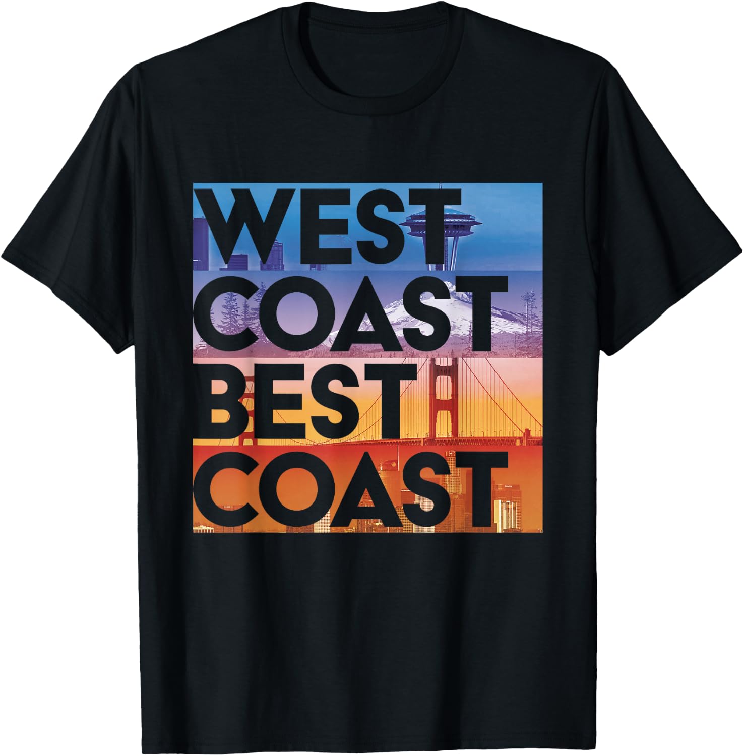 West Coast Best Coast | SEA/PO/SF/LA Graphic T-Shirt - T-Shirt | Black