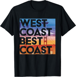 West Coast Best Coast | SEA/PO/SF/LA Graphic T-Shirt - T-Shirt | Black
