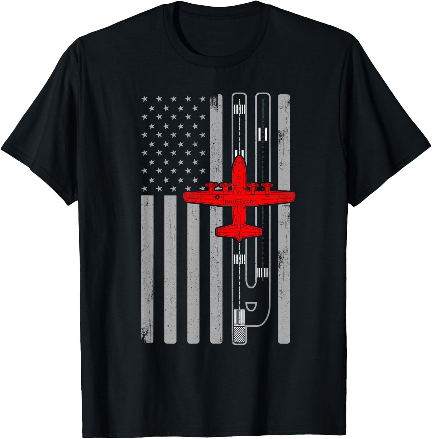 C130 Hercules Gunship Airplane American Flag Runway C130 T-Shirt - T-Shirt | Black