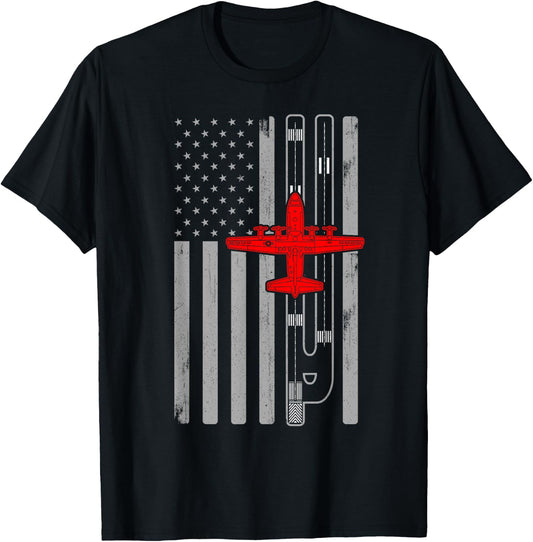 C130 Hercules Gunship Airplane American Flag Runway C130 T-Shirt - T-Shirt | Black
