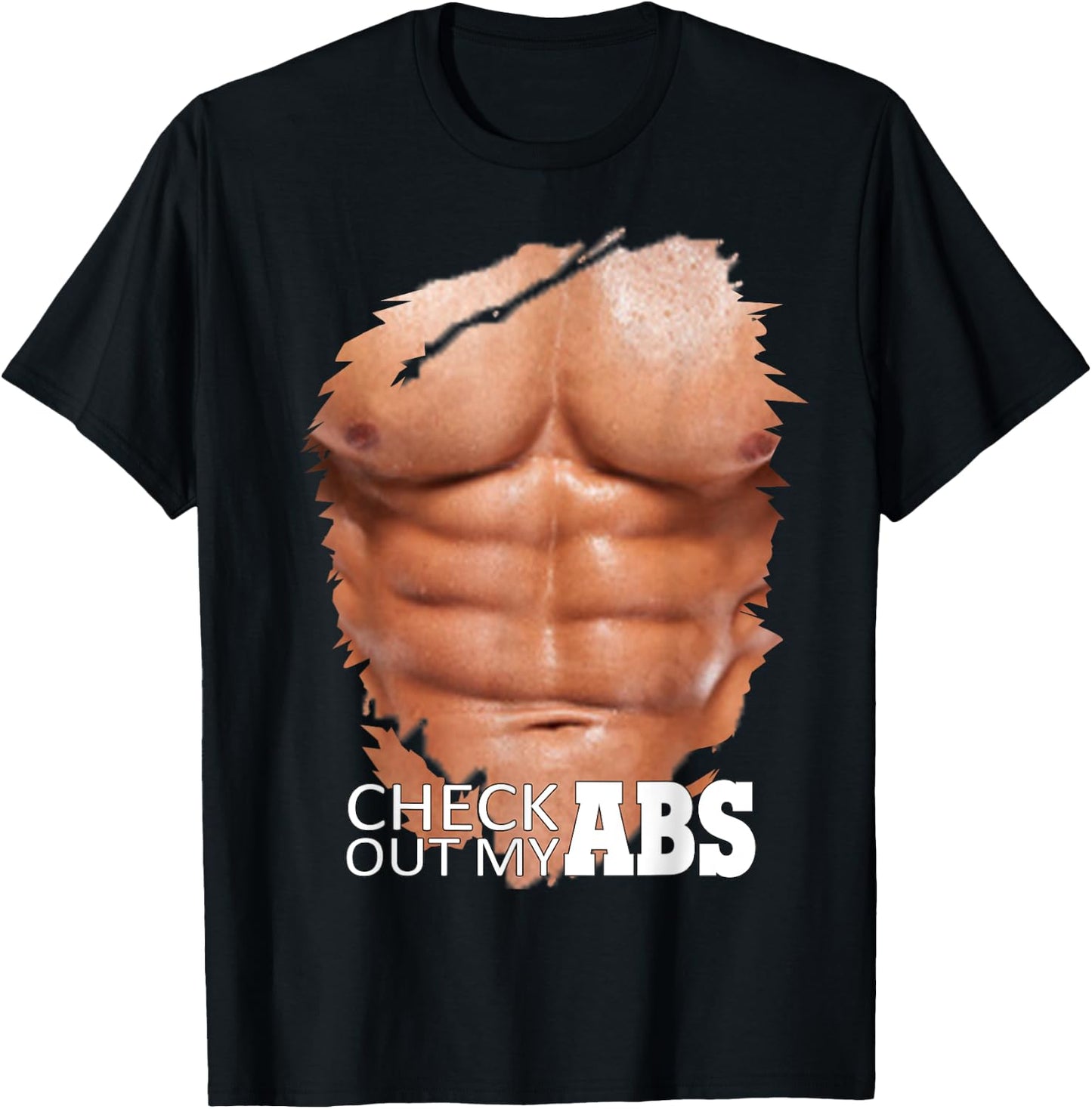 Check Out My Abs, Funny Fake Torn Chest Six Pack Abs T-Shirt - T-Shirt | Black