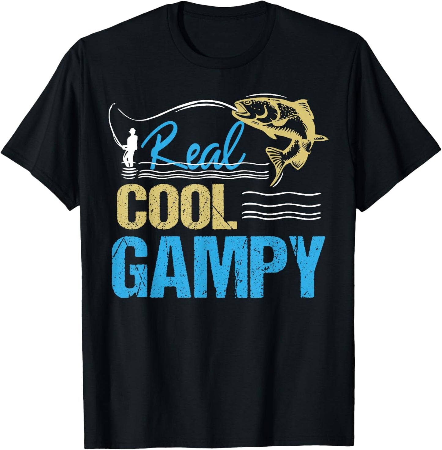 Vintage Reel Cool Gampy Fishing Daddy Grandpa Fathers Day T-Shirt - T-Shirt | Black