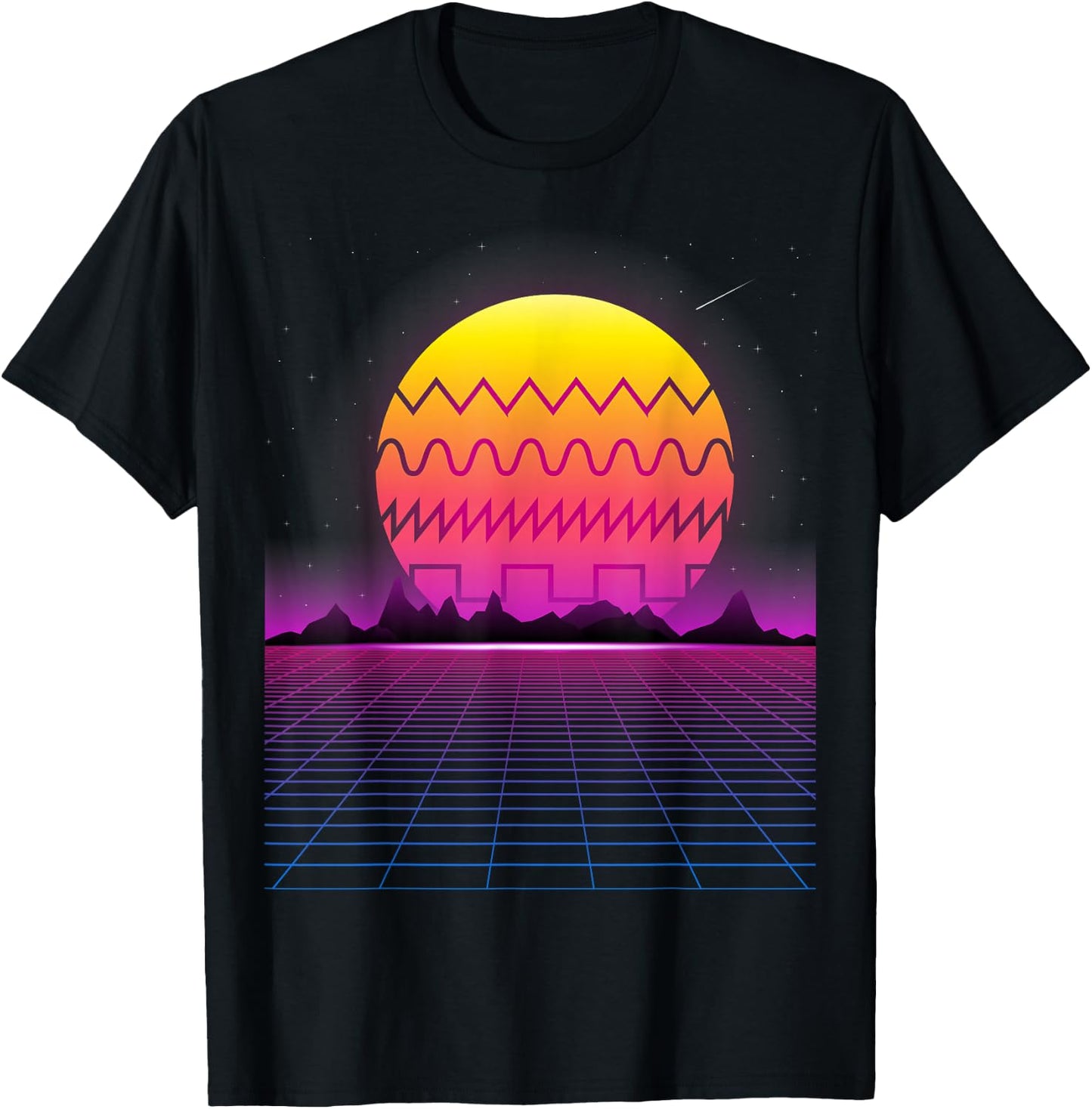 80s Retro Sunset Synthesizer T Shirt | Synthwave Waveform T-Shirt - T-Shirt | Black