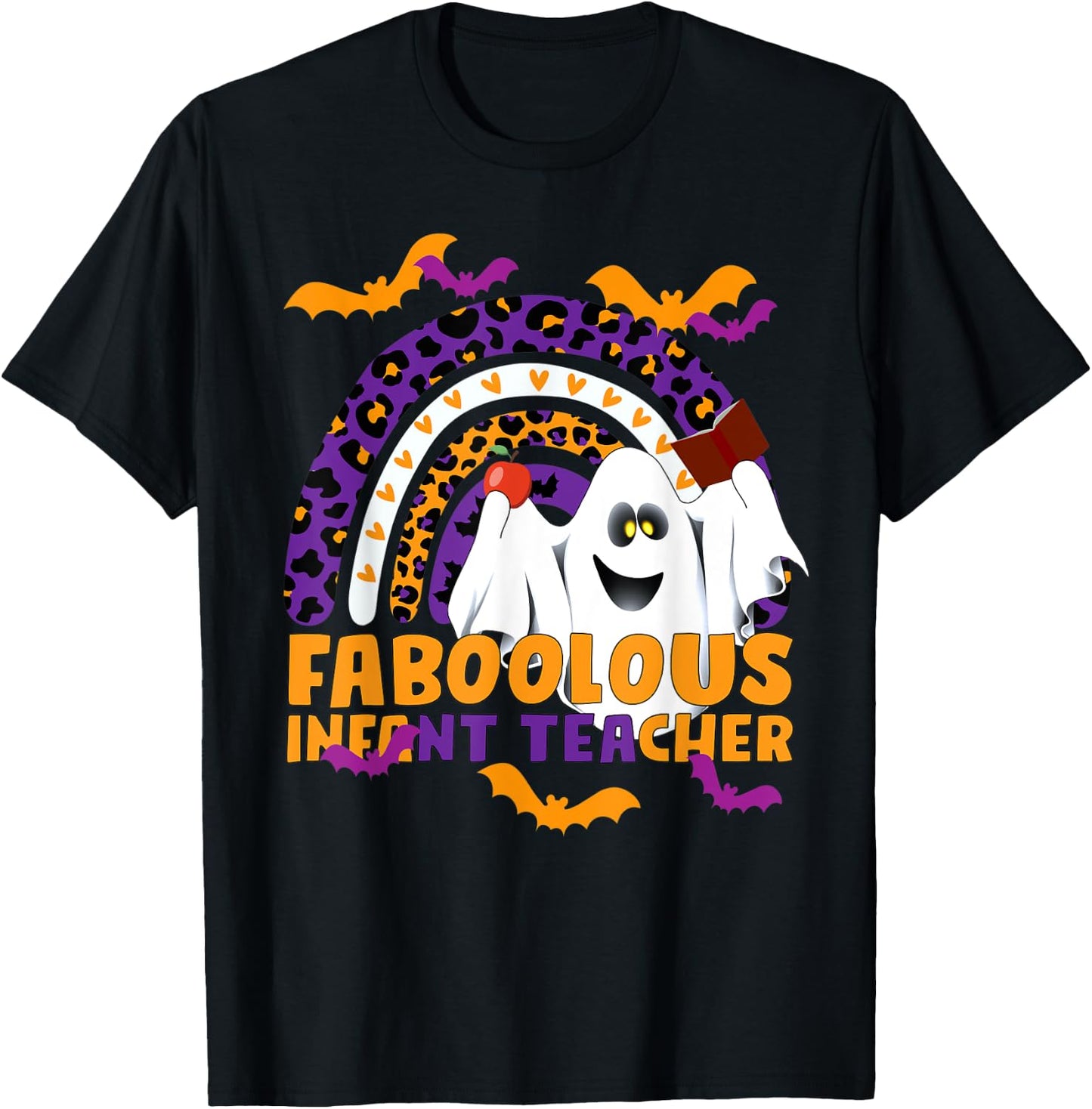 Faboolous Infant Teacher Rainbow Leopard Halloween Boo Crew T-Shirt - T-Shirt | Black