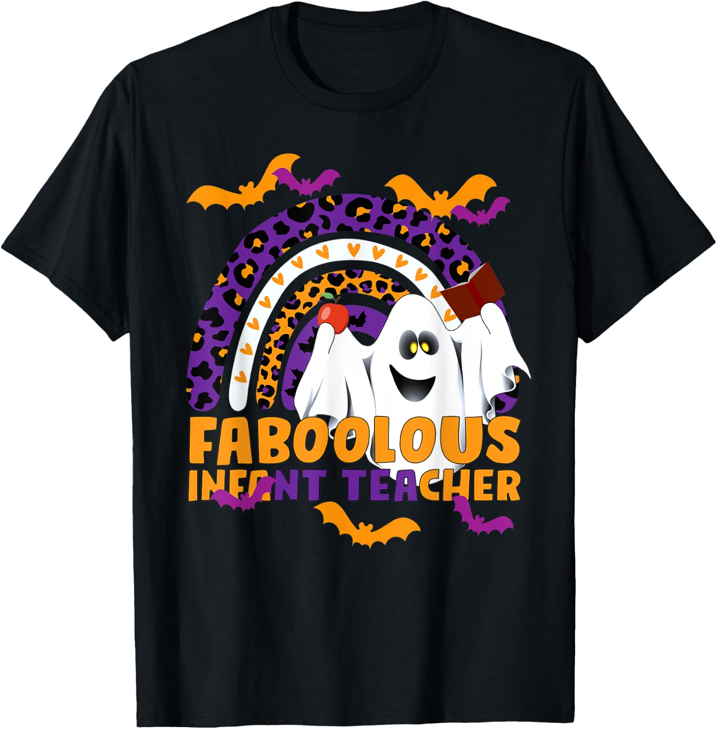 Faboolous Infant Teacher Rainbow Leopard Halloween Boo Crew T-Shirt - T-Shirt | Black
