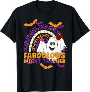 Faboolous Infant Teacher Rainbow Leopard Halloween Boo Crew T-Shirt - T-Shirt | Black