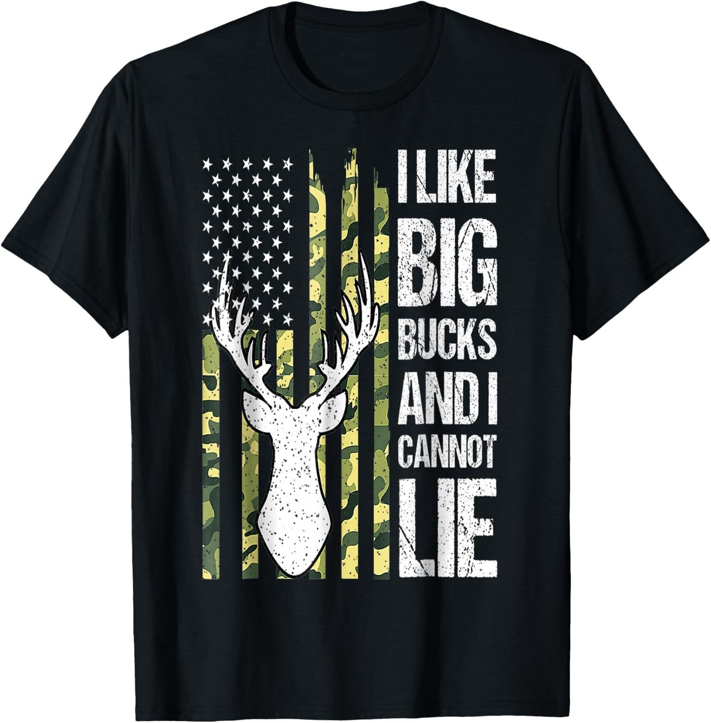 American Flag I Like Big Bucks and I Cannot Lie Deer Hunting T-Shirt - T-Shirt | Black