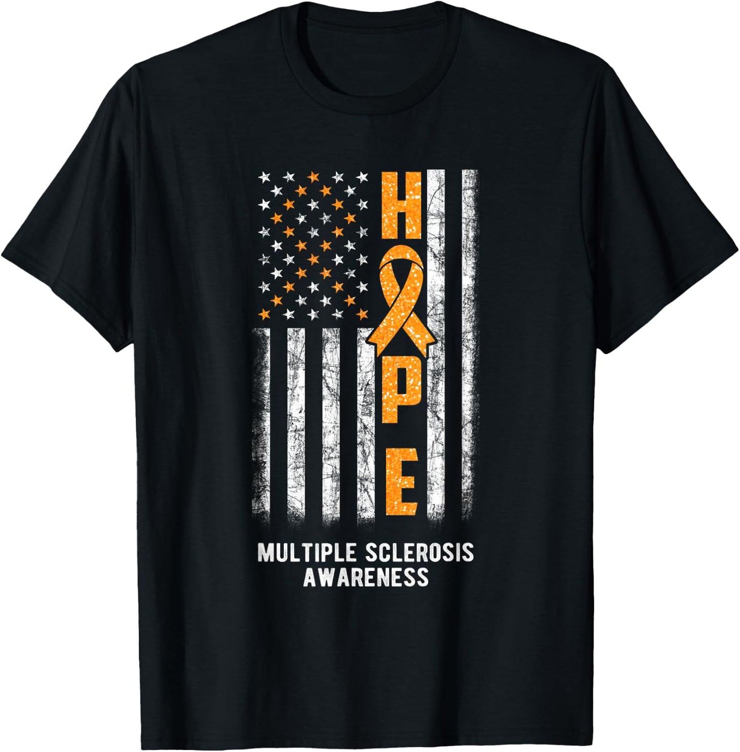 Orange Ribbon Hope MS - Multiple Sclerosis Awareness T-Shirt - T-Shirt | Black